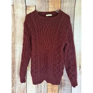 WoolOvers Cable Knit 100% Wool Crewneck Sweater Burgundy Winter Fall Chunky XXL